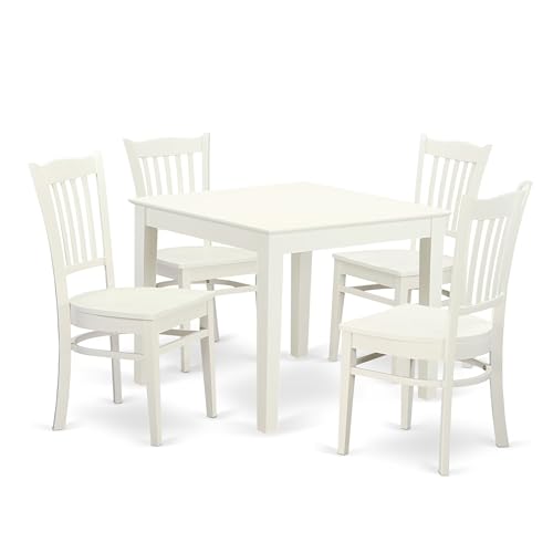 East West Furniture OXGR5-LWH-W 5 Piece Dining Room Furniture Set Includes a Square Kitchen Table and 4 Dining Chairs, 36x36 Inch, Linen White East West Furniture