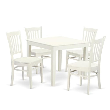 East West Furniture OXGR5-LWH-W 5 Piece Dining Room Furniture Set Includes a Square Kitchen Table and 4 Dining Chairs, 36x36 Inch, Linen White East West Furniture