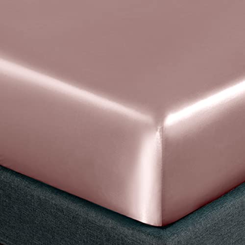 Homiest 4pcs Satin Sheets Set Luxury Silky Satin Bedding Set with Deep Pocket, 1 Fitted Sheet + 1 Flat Sheet + 2 Pillowcases (Queen Size, Rose Gold) Homiest