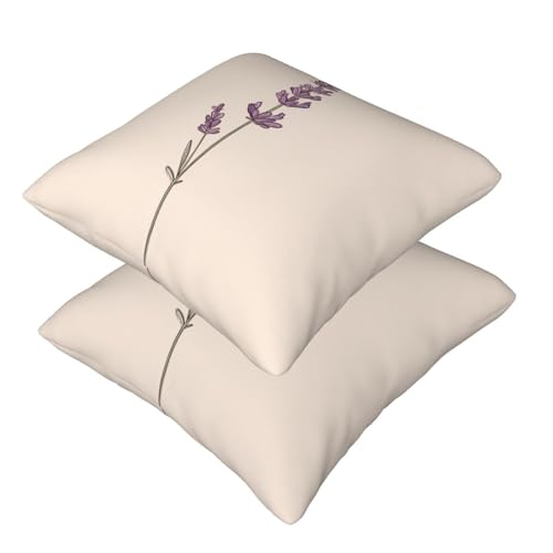 Hayyett Minimalist A Single Lavender Sprig Throw Pillows Covers, Couch Sofa Pillow Cases,Zipper Bedding Cushion Cases for Living Room,18x18 Inch Hayyett