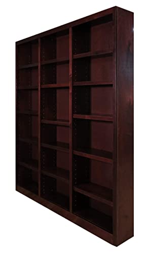 Traditional 84" Tall Triple Wide Cherry Wood Bookcase with 18 Shelves - WoodArtSupply