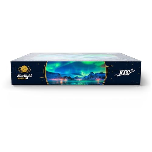 MyPuzzle Aurora Borealis Over Sea Coast, Lights at Night. Northern Lights On Lofoten Islands, Norway - Premium 1000 Piece Jigsaw Puzzle for Adults