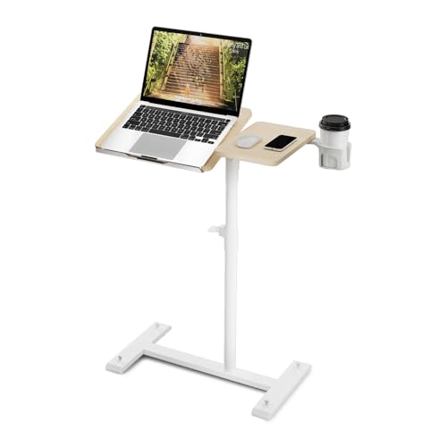 Aothia Small Standing Desk Rolling Table Adjustable Height, Laptop Mobile Stand with Wheels, Overbed Table, Portable Computer Workstation with Tiltable Desktop for Teacher Classroom Home Office, Oak Aothia
