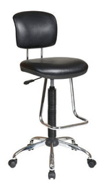 Office Star DC Series Pneumatic Drafting Chair with Vinyl Stool and Back, Heavy Duty Chrome Teardrop Footrest, Black Office Star Products