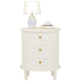 LITTLE TREE No Assembly Nightstand with 3 Drawers, Farmhouse Off-White Bedside Table for Bedroom, All Wooden Oval Nightstand with Storage LITTLE TREE
