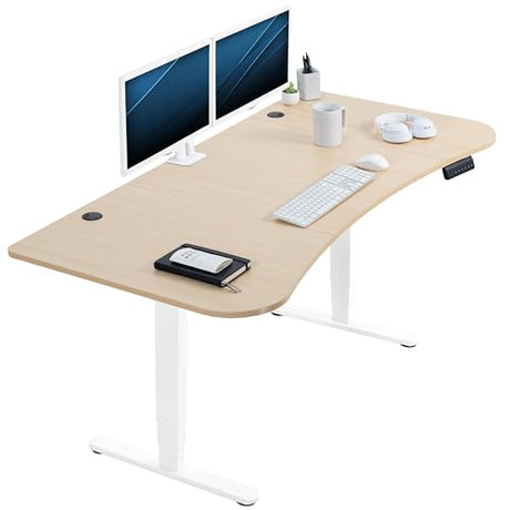VIVO Electric 63 x 32 in Dual Motor Standing Desk, Memory Height Adjustment, 2B Series, Light Wood Top White Frame, DESK-KIT-2W1C VIVO