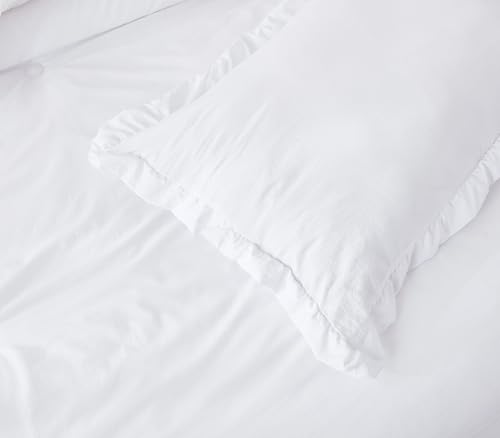 Chezmoi Collection Nora White Comforter Set Twin Size 2-Piece Lightweight Soft Stone-Washed Ruffled Shabby Chic Bedding for All Season Chezmoi Collection