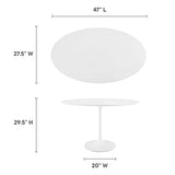 Modway Lippa 48" Mid-Century Modern Dining Table with Oval Top and Pedestal Base in White Modway
