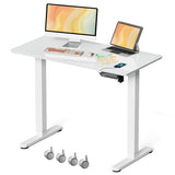 JOY worker Small Electric Standing Desk, 40" x 20" Whole Glass Piece Height Adjustable Desk with Memory Controller, White Sit to Stand Desk Workstation for Home Office JOY worker