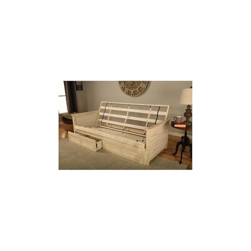 HomeStock Full Size Futon Frame with Storage Drawers, Weathered Finish Sofa Bed 79" Rain/Weathered White HomeStock