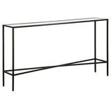 Pemberly Row 55" Blackened Bronze Metal/Glass Console Table, Tempered Glass Top, Geometric Crossbar Design, Modern Industrial Style Accent Table for Living Room or Entryway Use Pemberly Row