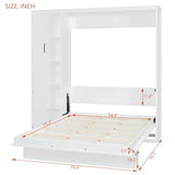 Ball & Cast Murphy Bed Full Size,Wall Chest with Shelves and 4 Drawers,Wood Hideaway Bed Cabinet Platform Bedframe w/LED Lights,can be Folded,Space-Saving,for Small Room,Dorms,White Ball & Cast