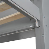 Wooden Gaming Loft Bed with LED Desk, Twin Size Gaming Loft Bed with Storage Shelves and Hanging Clothes Rack, Grey Bellemave
