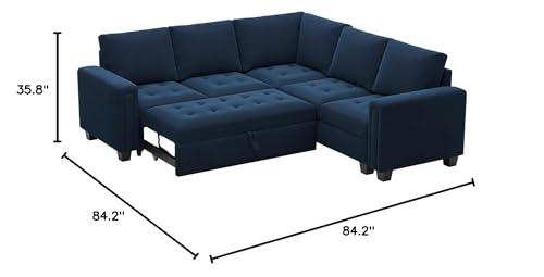 Belffin Modular Sectional Sleeper Sofa with Pull Out Couch Bed Velvet Convertible L Shaped Sectional Couch for Living Room Apartment Blue Belffin