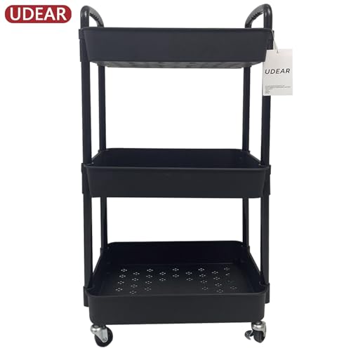 UDEAR 3-Tier Rolling Utility Cart with 12 Category Labels,Multifunctional Comagtable Rolling Shelving with Handle and Lockable Wheels for - WoodArtSupply