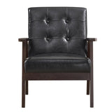 Bonzy Home Mid Century Modern Accent Chairs Set of 2 for Living Room, Upholstered Faux Leather Armchair Comfy Retro Bedroom Side Chair with Solid Wood Frame, Black Bonzy Home