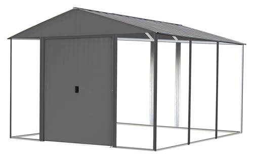 Arrow 10' x 12' Ironwood Galvanized Steel Hybrid Outdoor Shed Kit, Anthracite Arrow