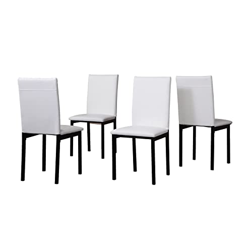 Roundhill Furniture 5 Piece Citico Metal Dinette Set with Laminated Faux Marble Top, White Table with White Chairs Roundhill Furniture