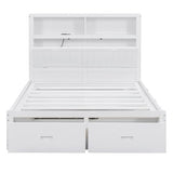 Hydraulic Platform Bed with LED Headboard, Storage Drawers, and Charging Station – Solid Wood Frame (Gray) WoodArtSupply