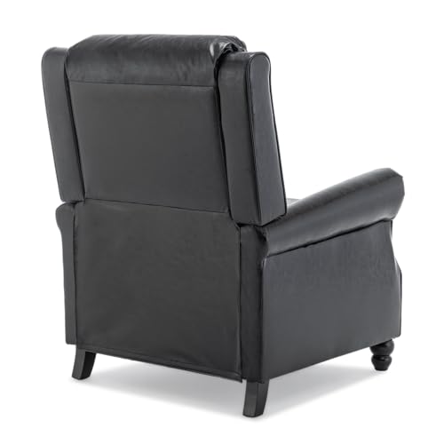 Pushback Recliner Chair, Faux Leather Wingback Recliner Chair, Upholstered Armchair Push Back Recliner with Wood Legs, Rivet Trim Single Sofa Accent Chair for Living Room, Bedroom, Black