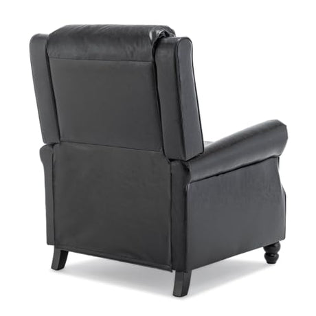 Pushback Recliner Chair, Faux Leather Wingback Recliner Chair, Upholstered Armchair Push Back Recliner with Wood Legs, Rivet Trim Single Sofa Accent Chair for Living Room, Bedroom, Black Qatiby