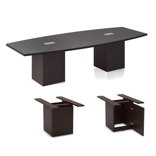 New Espresso Laminate Finish 12ft Modern Conference Table Wood Boat Shaped Square Storage Cube Legs Doors Grommets Desk Base Meeting Room Racetrack Office Business Furniture 142''L x 47-32''W x 29''H WoodArtSupply