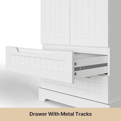 Gizoon 47" White Kitchen Pantry Storage Cabinet with Doors, Shelves, and Drawers for Organised Living Gizoon