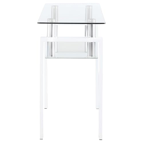 Coaster Home Furnishings - Dyer - Console Table with Tempered Glass Top, Shelf and Chrome Metal Frame - Living Room & Hallway - 48-Inch - White - 703439 Coaster Fine Furniture