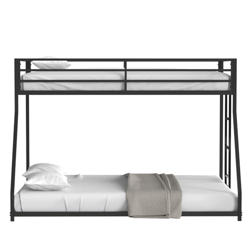 CFTEL Bunk Beds Twin Over Full Size, Metal Bunk Bed with Removable Ladder&Reinforced Guardrails for Kids&Adult, Bed Frame Twin Size (Black) CFTEL