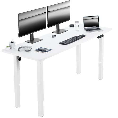 VIVO Electric Height Adjustable 71 x 30 inch Memory Stand Up Desk, White Extra Deep Table Top, White 4-Leg Dual Motor Frame, DESK-KIT-E4WW VIVO