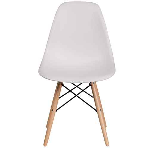 Flash Furniture Elon Series White Plastic Chair with Wooden Legs for Versatile Kitchen, Dining Room, Living Room, Library or Desk Use Flash Furniture