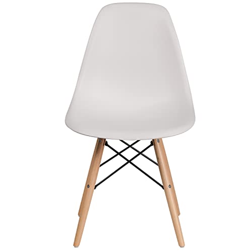 Flash Furniture Elon Series White Plastic Chair with Wooden Legs for Versatile Kitchen, Dining Room, Living Room, Library or Desk Use - WoodArtSupply