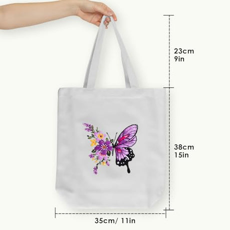 ERKOON Embroidery Canvas Tote Bag for Beginners, Needlepoint Arts Crafts Cross Stitch Kits for Adults Including Stamped Embroidery Bag with Hoops, Needle, Instruction and Color Threads (Butterfly) ERKOON