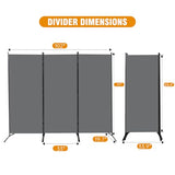 6 FT Tall Room Divider Screen Fabric Wall Divider with Metal Frame, 3 Panel Folding Privacy Screens, Portable Room Divider Panel, Freestanding Room Divider Partition for Office Bedroom Study, Grey CHOSENM