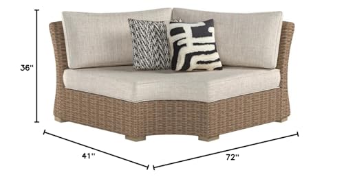 Signature Design by Ashley Beachcroft Farmhouse Outdoor Patio Wicker Curved Corner Chair, Beige Signature Design by Ashley