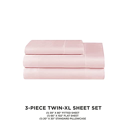 Juicy Couture Twin XL Size Satin Bed Sheet Set, Deep Pocket Silky Twin XL Sheet Set with 1 Fitted Sheet, 1 Flat Sheet, 1 Pillow Case, Wrinkle Resistant and Anti Pilling Bed Sheets - Pink Juicy Couture