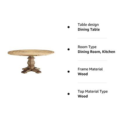 Modway Column 71" Rustic Farmhouse Pine Wood Round Kitchen and Dining Room Table, Brown