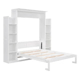 Harper & Bright Designs Full Size Murphy Bed, Wooden Full Murphy Wall Bed with Shelves and LED Lights, White Harper & Bright Designs
