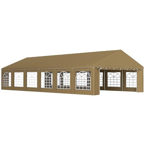 Outsunny 20' x 40' Heavy Duty Party Tent, Galvanized Outdoor Canopy Tent Large Event Shelter with Removable Sidewalls, 12 Windows and 2 Doors, Tents for Parties, Wedding, Events, BBQ Grill, Brown Outsunny