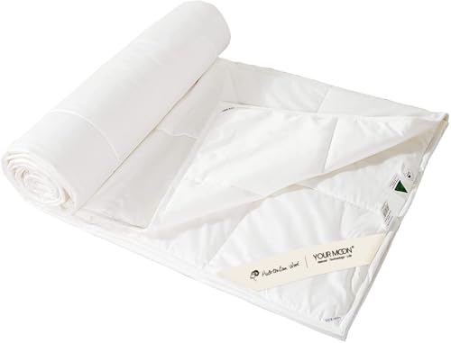 YOUR MOON Summer Lightweight Wool Comforter Twin Size- Breathable & Thin Duvet Insert for Hot Sleepers, 100% Australian Wool Filling 100GSM with Pure Cotton Shell (White) YOUR MOON