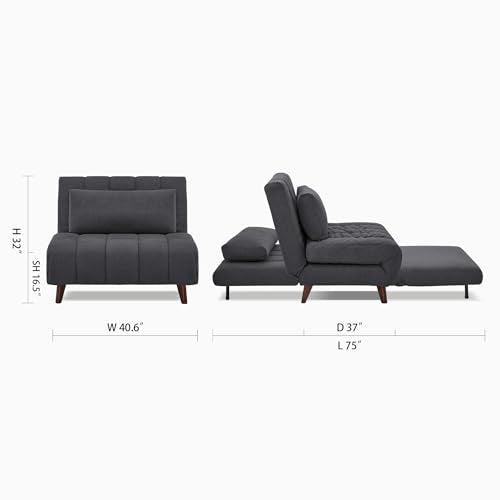 Artdeco Home 40" W Convertible Futon Chair with Matching Pillow(s) for Small Space Living Room and Apartment (03 Charcoal) A Artdeco Home