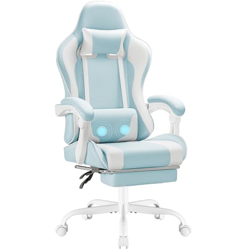 Homall Gaming Chair, Video Game Chair with Footrest and Massage Lumbar Support, Ergonomic Computer Chair Height Adjustable with Swivel Seat and Headrest (Light Blue) Homall