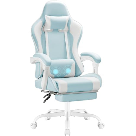 Homall Gaming Chair, Video Game Chair with Footrest and Massage Lumbar Support, Ergonomic Computer Chair Height Adjustable with Swivel Seat and Headrest (Light Blue) Homall