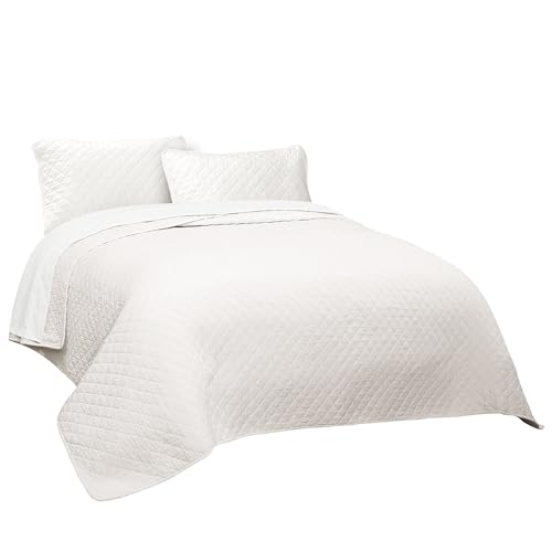 Lush Decor Ava Quilt Diamond Pattern Solid 3 Piece Oversized Bedding Blanket Bedspread Set - King - White Lush Decor