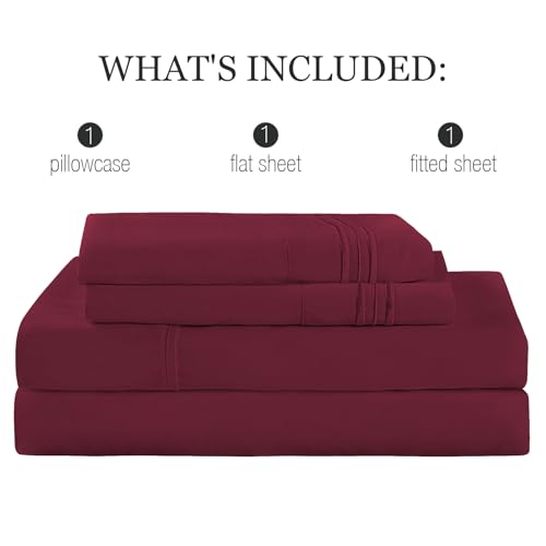 Yibeizi Twin Sheets Set, Red Cooling Hypoallergenic Microfiber Single Bed Sheets, Soft Oeko-Tex Extra Deep Pocket Sheets & Pillowcases Wrinkle Free Bedsheets Yibeizi