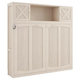 SOFTSEA Full Size Horizontal Murphy Bed with Storage Cabinets, Wood Hideaway Platform Bed Frame with Open Shelf, Wall Bed for Home Guest Room Small Room, Beige SOFTSEA