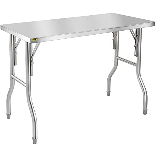 VEVOR 48 x 30 Inch Commercial Prep, Heavy-Duty Folding 661 lbs Load, Work Table, Silver Stainless Steel Kitchen Island VEVOR