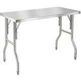 VEVOR 48 x 30 Inch Commercial Prep, Heavy-Duty Folding 661 lbs Load, Work Table, Silver Stainless Steel Kitchen Island VEVOR