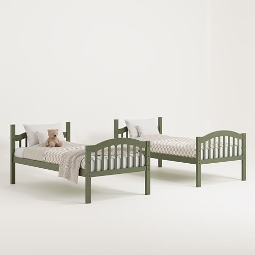 Storkcraft Long Horn Twin-Over-Twin Bunk Bed (Olive) - GREENGUARD Gold Certified, Converts to 2 Individual Twin Beds, Wood Slats, Bunk Bed Twin Over Twin for Kids, Ideal for Kids