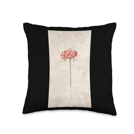 Minimalist Single Japanese Floral design Throw Pillow Abstract flower Botanical artwork Red bloom